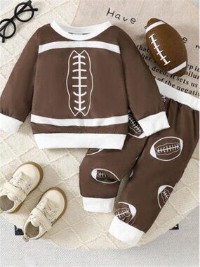 Children's Football Print Round Neck Top & Pants Set